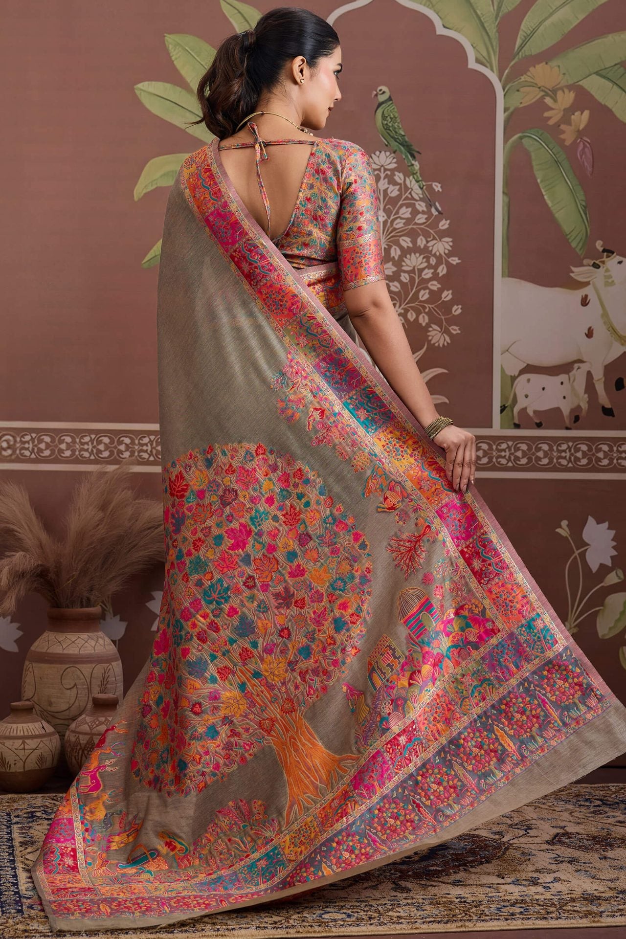 Gossamer Grey Pashmina saree With Quintessential Blouse Piece