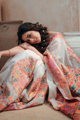 Hiba Nawab in Off-White Pashmina Silk Saree