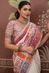 Admirable Off White Pashmina saree With Appealing Blouse Piece