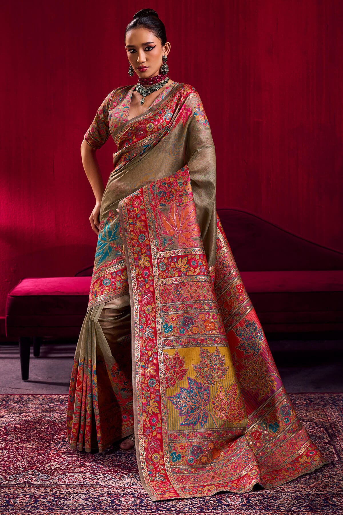 Ineffable Grey Pashmina saree With Evanescent Blouse Piece