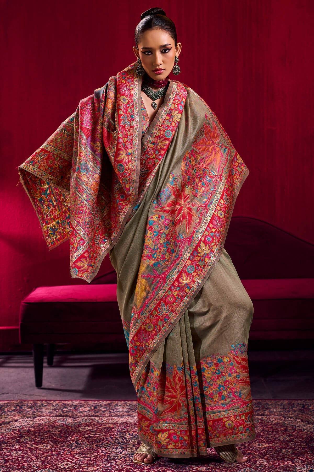 Ineffable Grey Pashmina saree With Evanescent Blouse Piece