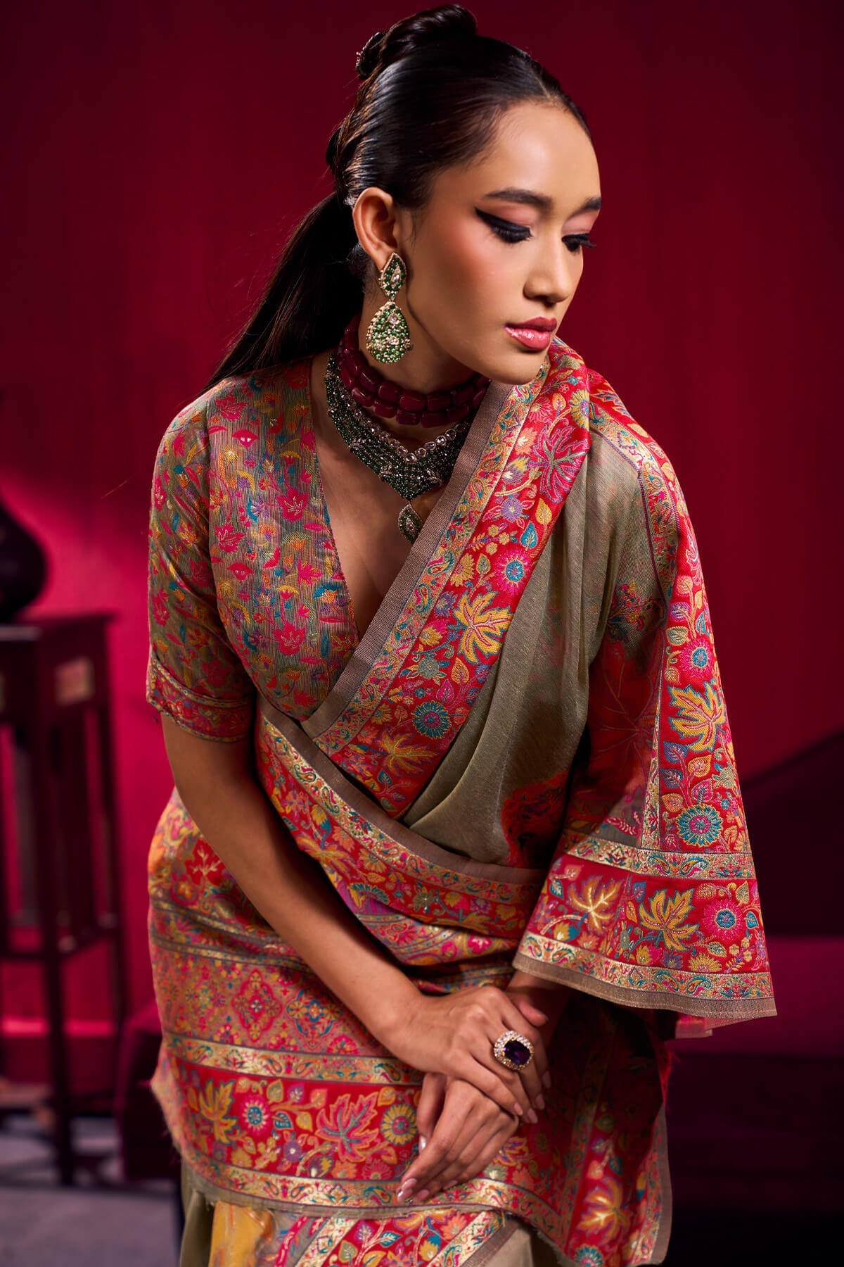 Ineffable Grey Pashmina saree With Evanescent Blouse Piece
