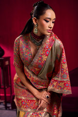 Ineffable Grey Pashmina saree With Evanescent Blouse Piece