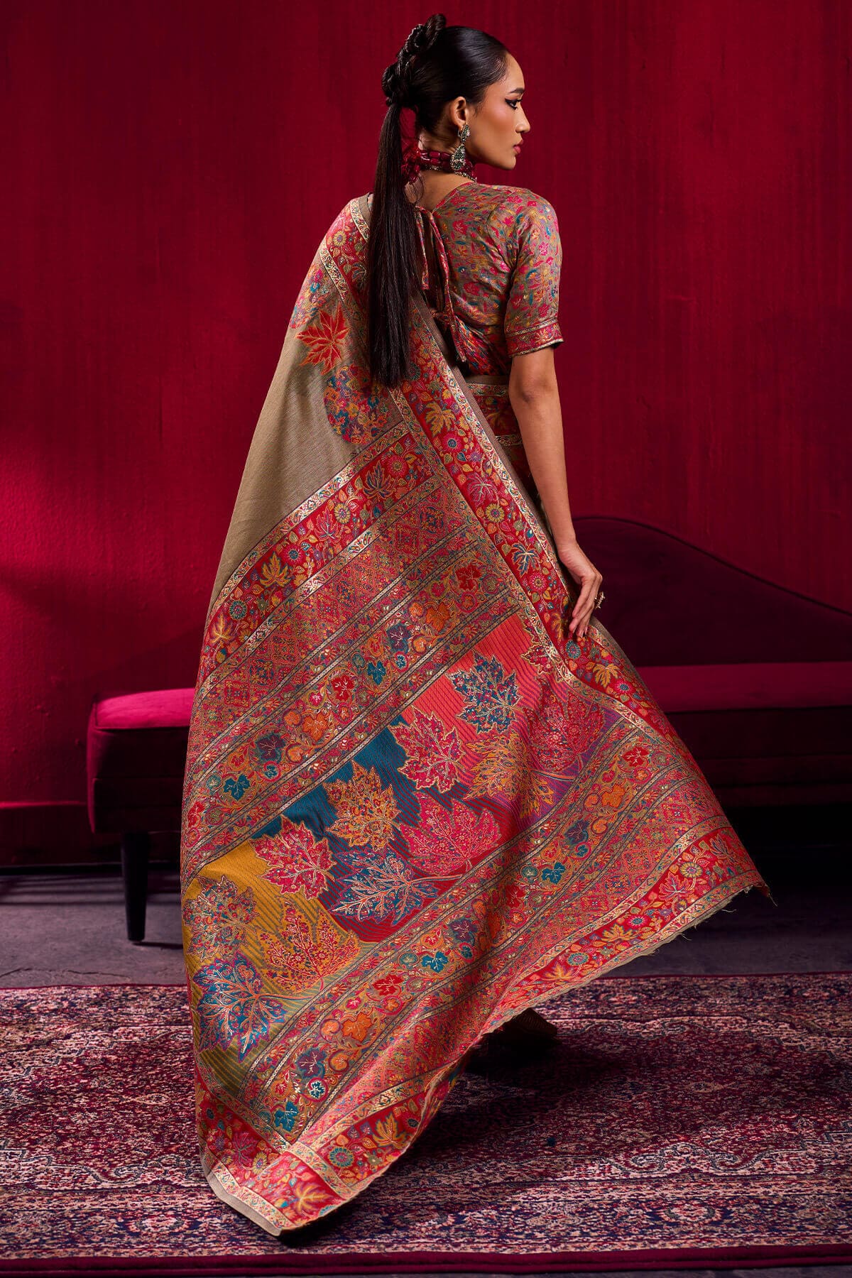 Ineffable Grey Pashmina saree With Evanescent Blouse Piece