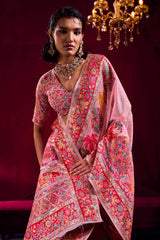 Bewitching Pink Pashmina saree With Alluring Blouse Piece