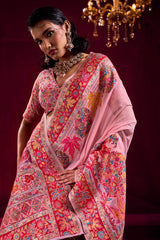 Bewitching Pink Pashmina saree With Alluring Blouse Piece