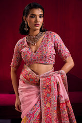 Bewitching Pink Pashmina saree With Alluring Blouse Piece