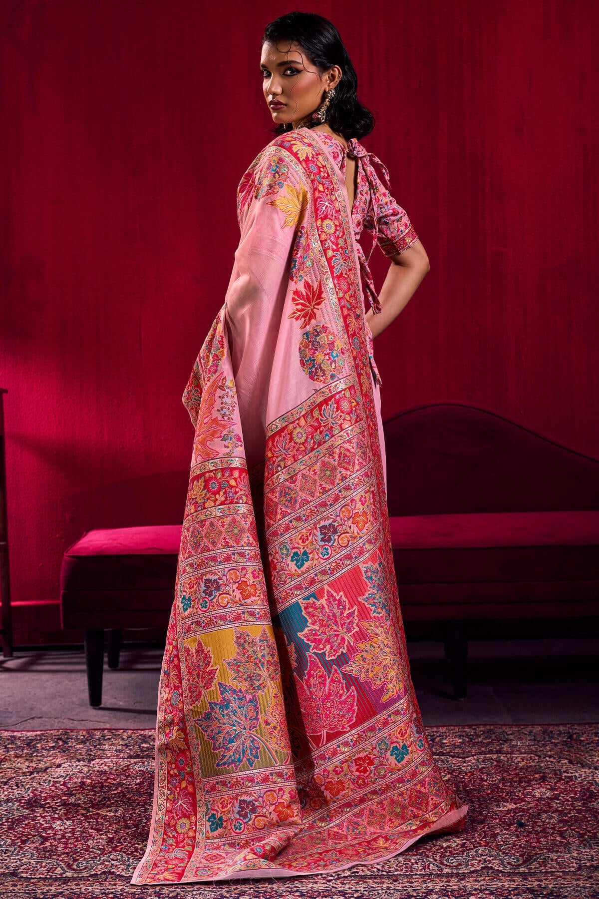 Bewitching Pink Pashmina saree With Alluring Blouse Piece
