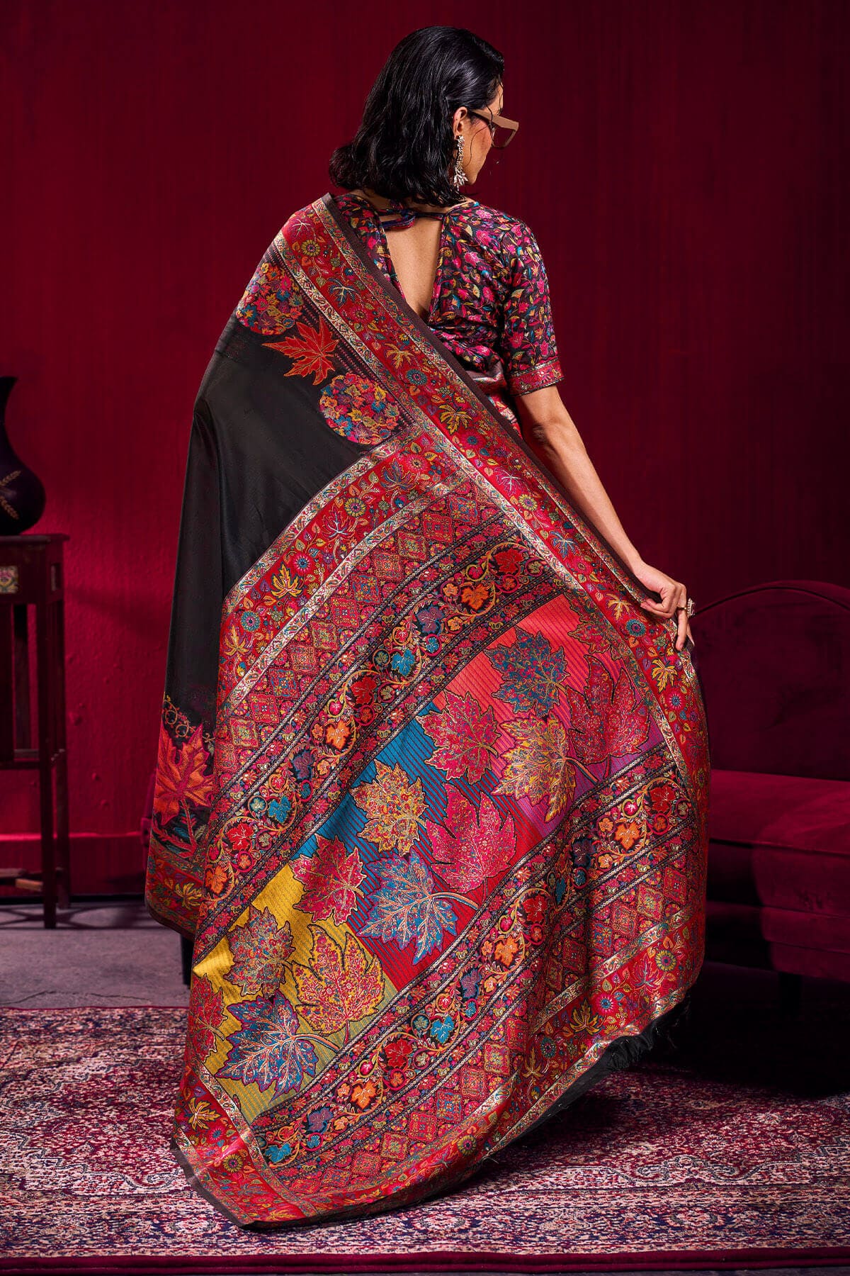Refreshing Black Pashmina saree With Beleaguer Blouse Piece