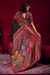 Refreshing Black Pashmina saree With Beleaguer Blouse Piece