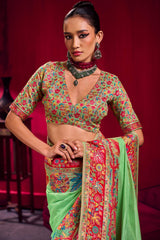 Jazzy Pista Pashmina saree With Inspiring Blouse Piece