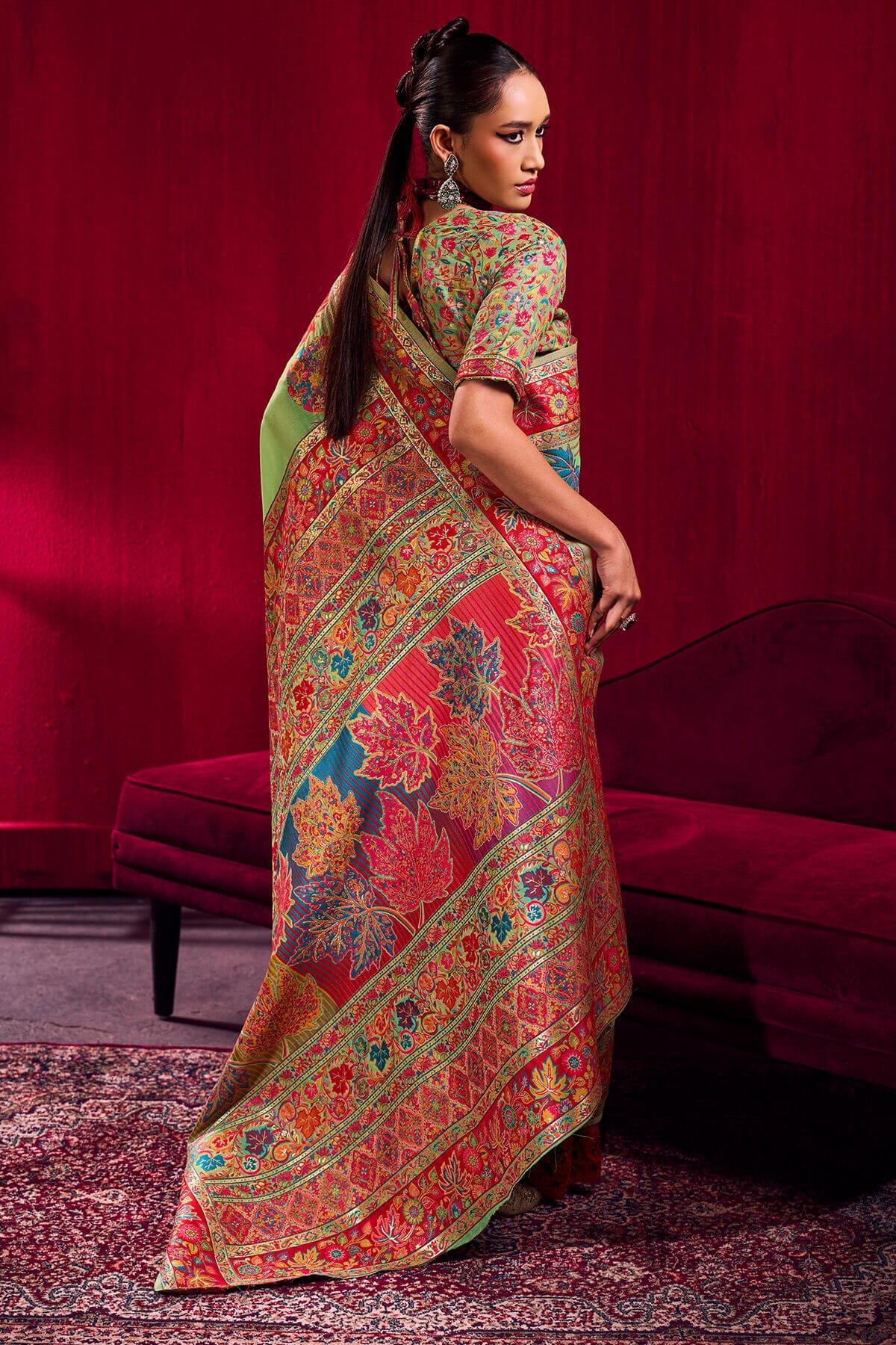 Jazzy Pista Pashmina saree With Inspiring Blouse Piece
