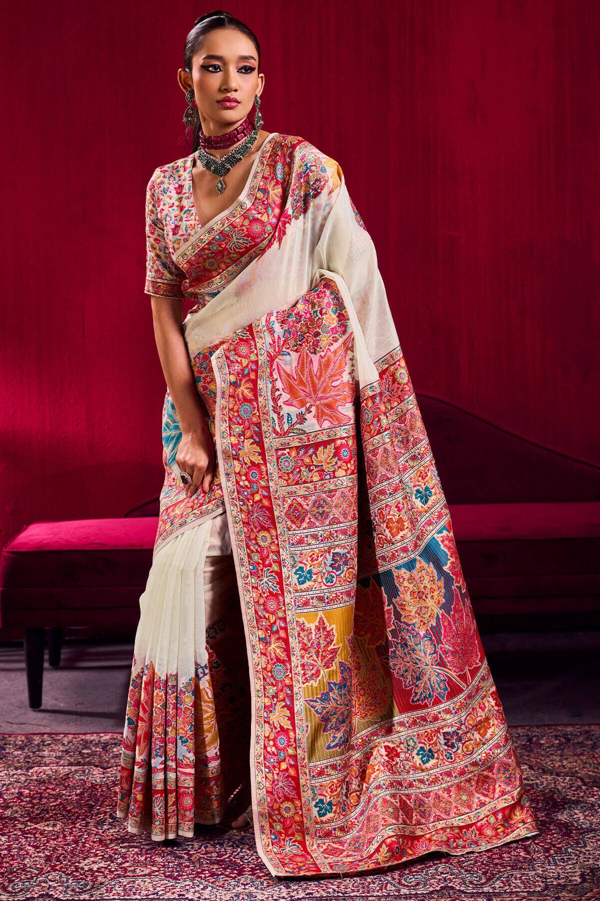 Classic Beige Pashmina saree With Proficient Blouse Piece