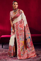 Classic Beige Pashmina saree With Proficient Blouse Piece