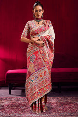 Classic Beige Pashmina saree With Proficient Blouse Piece
