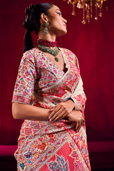 Classic Beige Pashmina saree With Proficient Blouse Piece