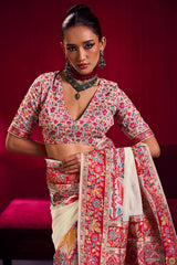 Classic Beige Pashmina saree With Proficient Blouse Piece