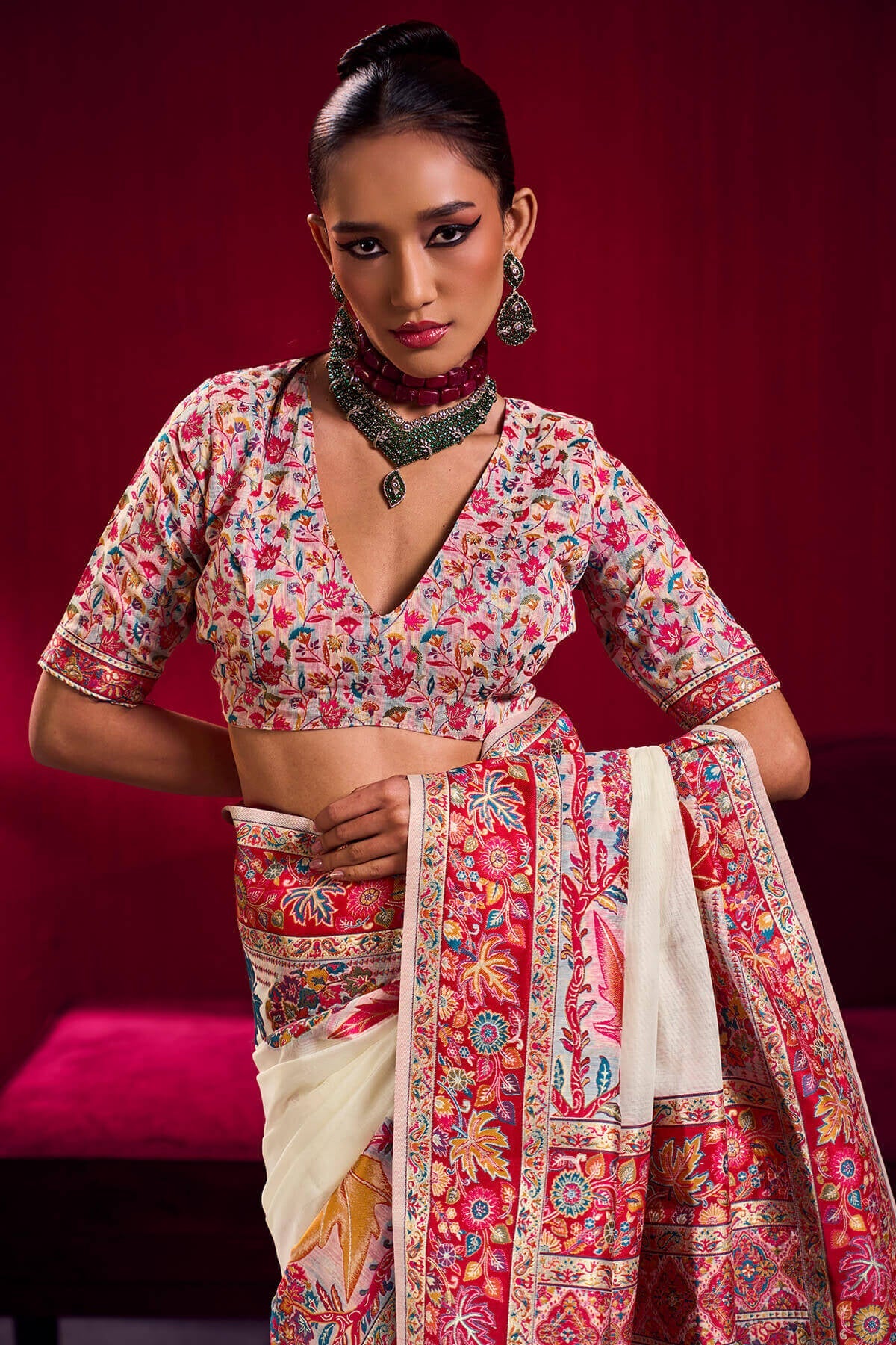 Classic Beige Pashmina saree With Proficient Blouse Piece