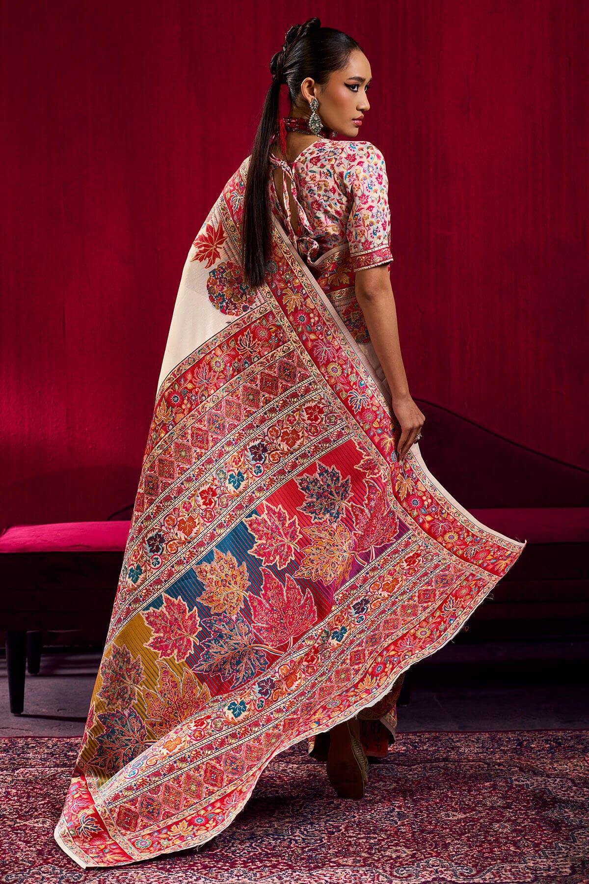 Classic Beige Pashmina saree With Proficient Blouse Piece