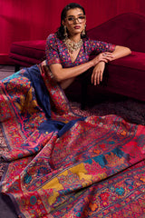 Prettiest Navy Blue Pashmina saree With Glittering Blouse Piece