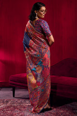 Prettiest Navy Blue Pashmina saree With Glittering Blouse Piece