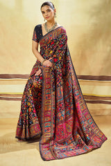 Arresting Black Pashmina Saree With Comely Blouse Piece