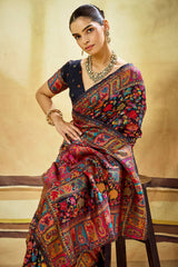 Arresting Black Pashmina Saree With Comely Blouse Piece