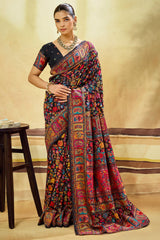 Arresting Black Pashmina Saree With Comely Blouse Piece