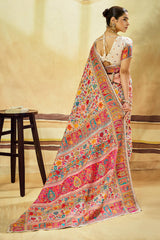 Glamorous Beige Pashmina Saree With Charming Blouse Piece