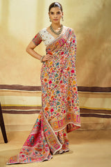 Glamorous Beige Pashmina Saree With Charming Blouse Piece