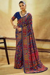 Propinquity Navy Blue Pashmina Saree With Ephemeral Blouse Piece