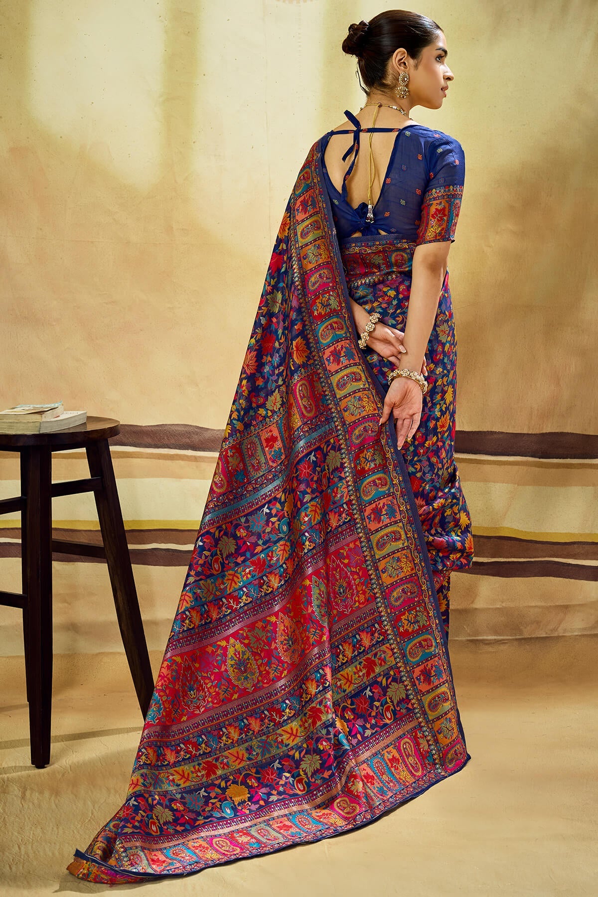 Propinquity Navy Blue Pashmina Saree With Ephemeral Blouse Piece