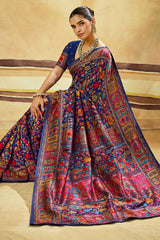 Propinquity Navy Blue Pashmina Saree With Ephemeral Blouse Piece