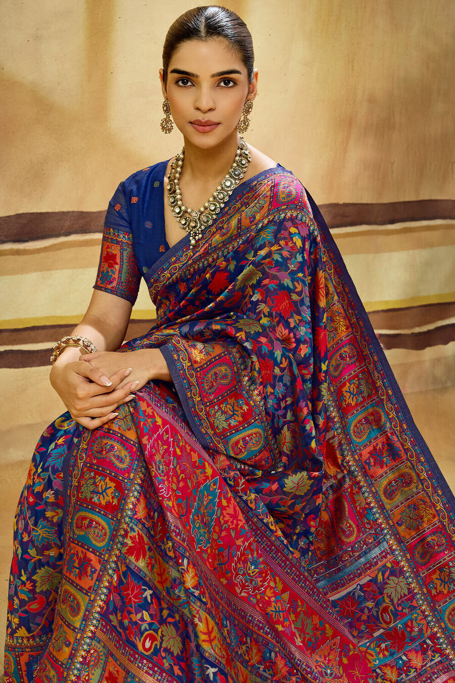 Propinquity Navy Blue Pashmina Saree With Ephemeral Blouse Piece