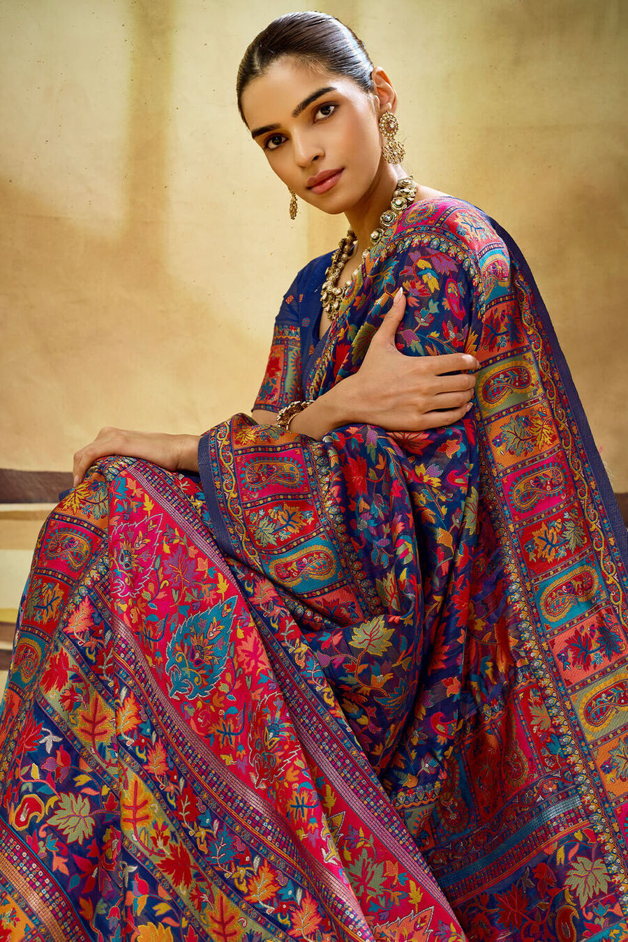 Propinquity Navy Blue Pashmina Saree With Ephemeral Blouse Piece