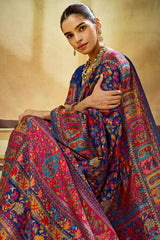 Propinquity Navy Blue Pashmina Saree With Ephemeral Blouse Piece