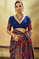 Propinquity Navy Blue Pashmina Saree With Ephemeral Blouse Piece