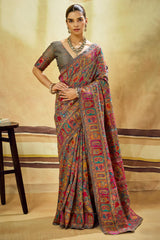 Sensational Grey Pashmina Saree With Panache Blouse Piece