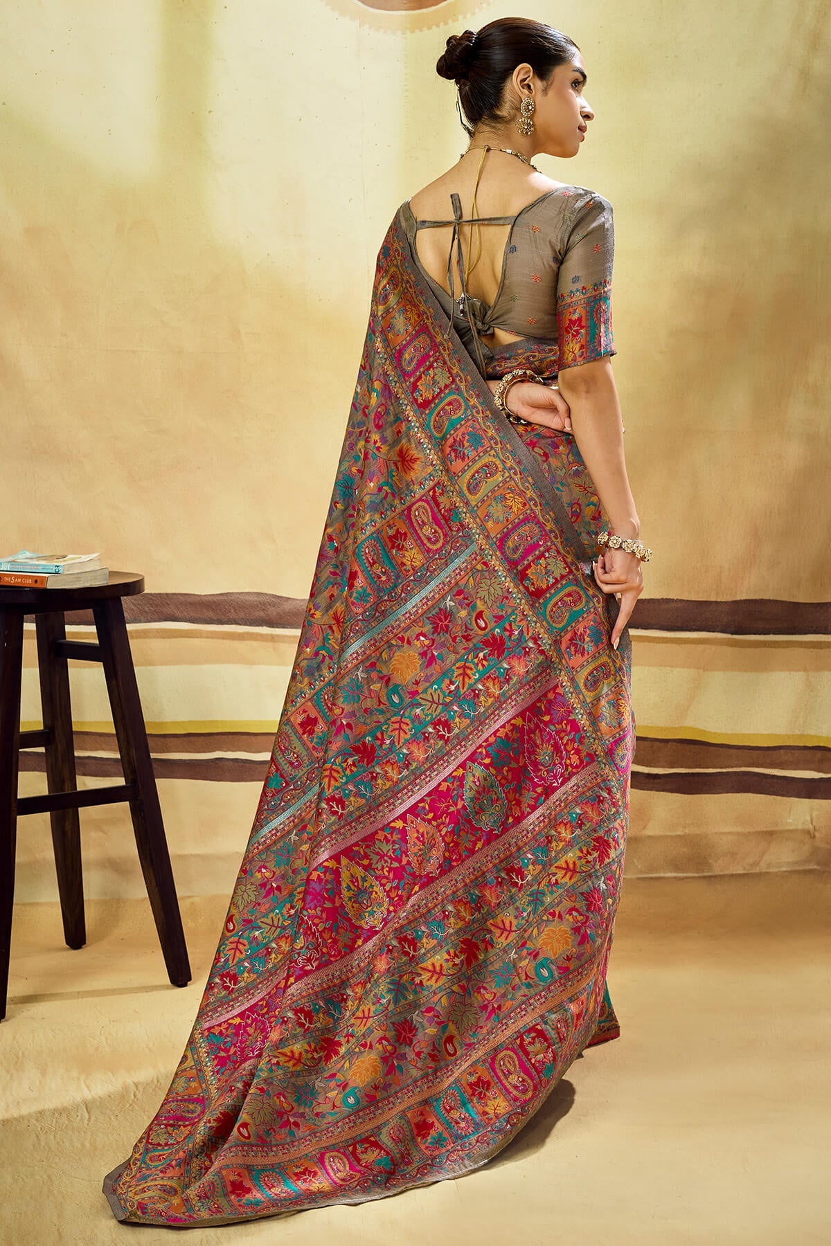 Sensational Grey Pashmina Saree With Panache Blouse Piece