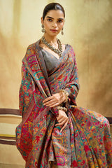 Sensational Grey Pashmina Saree With Panache Blouse Piece