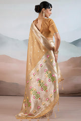 Quixotic Light Brown Paithani Pure Tissue Silk Saree With Elaborate Blouse Piece