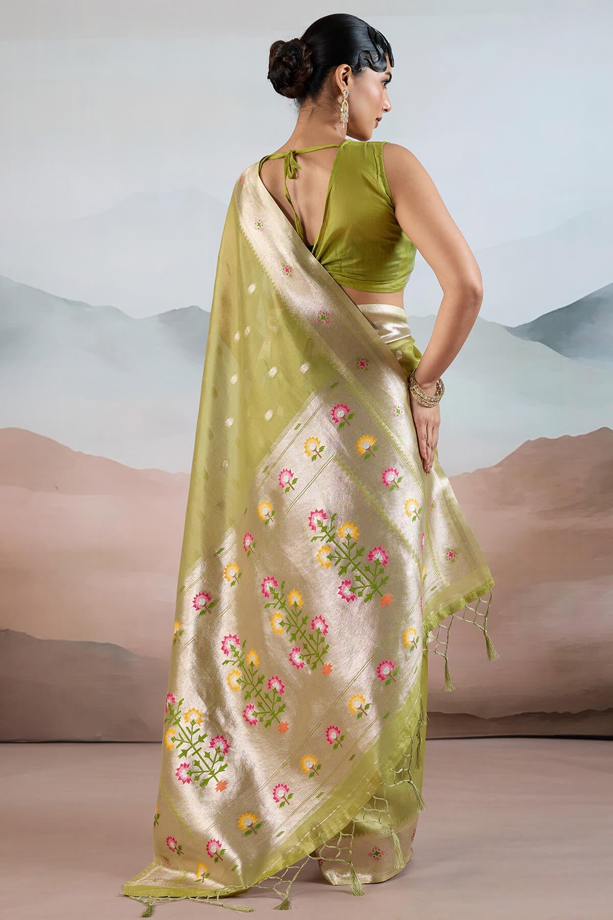 Fairytale Green Paithani Pure Tissue Silk Saree With Blissful Blouse Piece