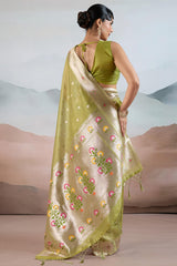 Fairytale Green Paithani Pure Tissue Silk Saree With Blissful Blouse Piece