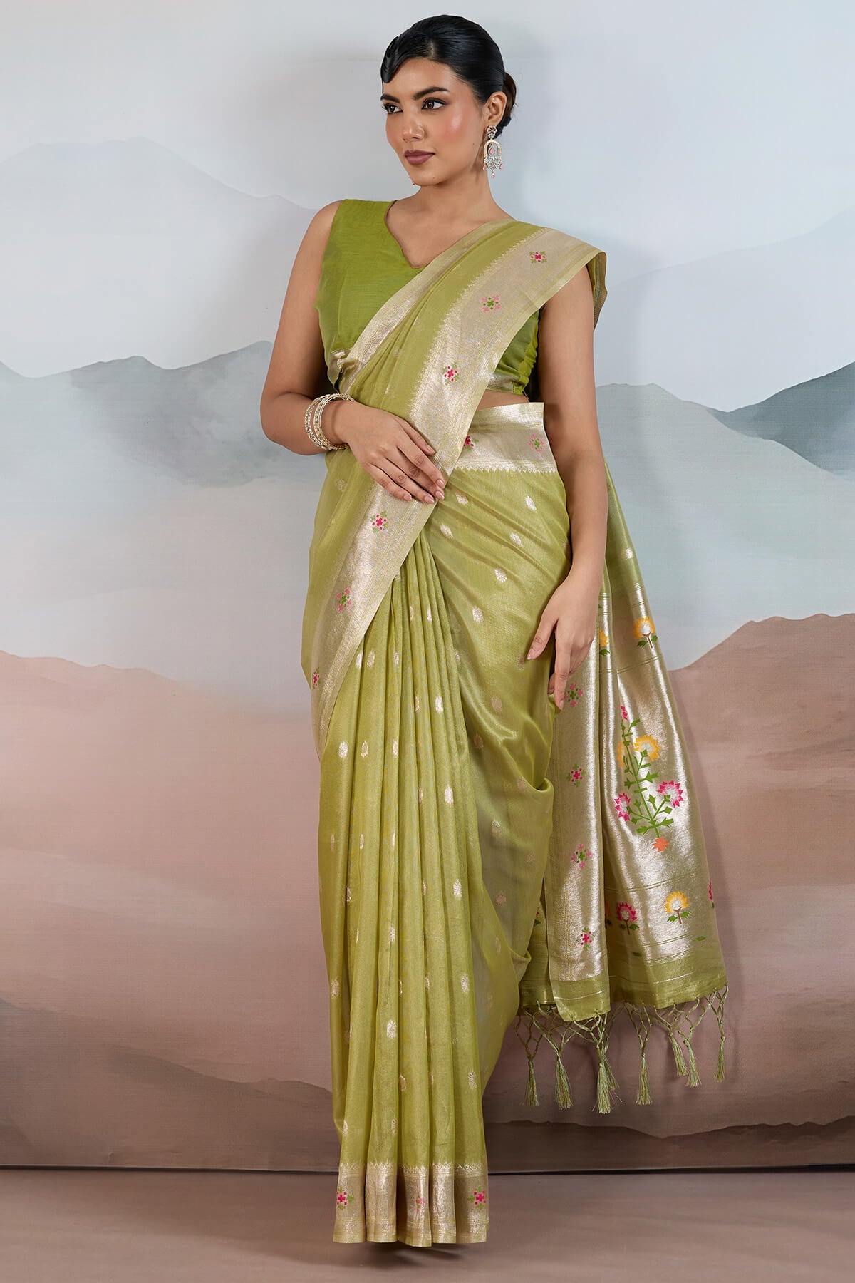 Fairytale Green Paithani Pure Tissue Silk Saree With Blissful Blouse Piece