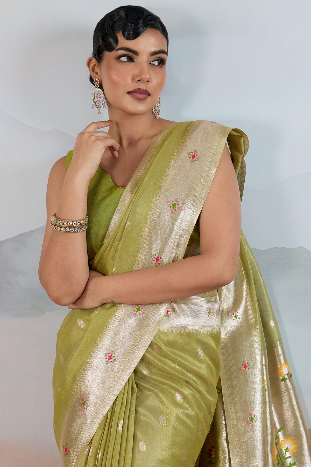 Fairytale Green Paithani Pure Tissue Silk Saree With Blissful Blouse Piece