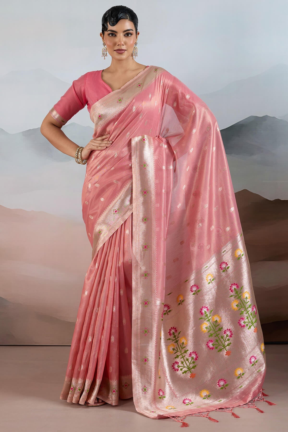 Surpassing Pink Paithani Pure Tissue Silk Saree With Ravishing Blouse Piece