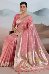Surpassing Pink Paithani Pure Tissue Silk Saree With Ravishing Blouse Piece