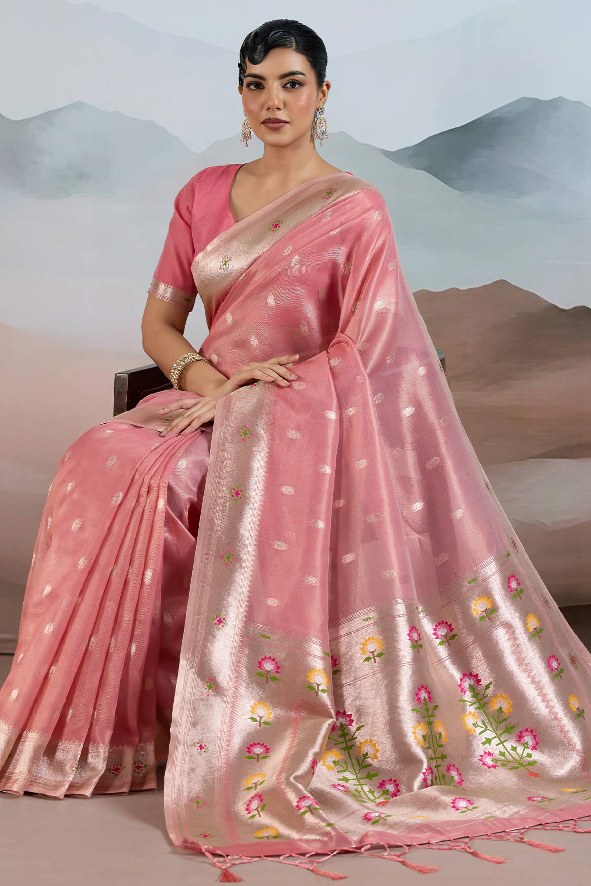 Surpassing Pink Paithani Pure Tissue Silk Saree With Ravishing Blouse Piece