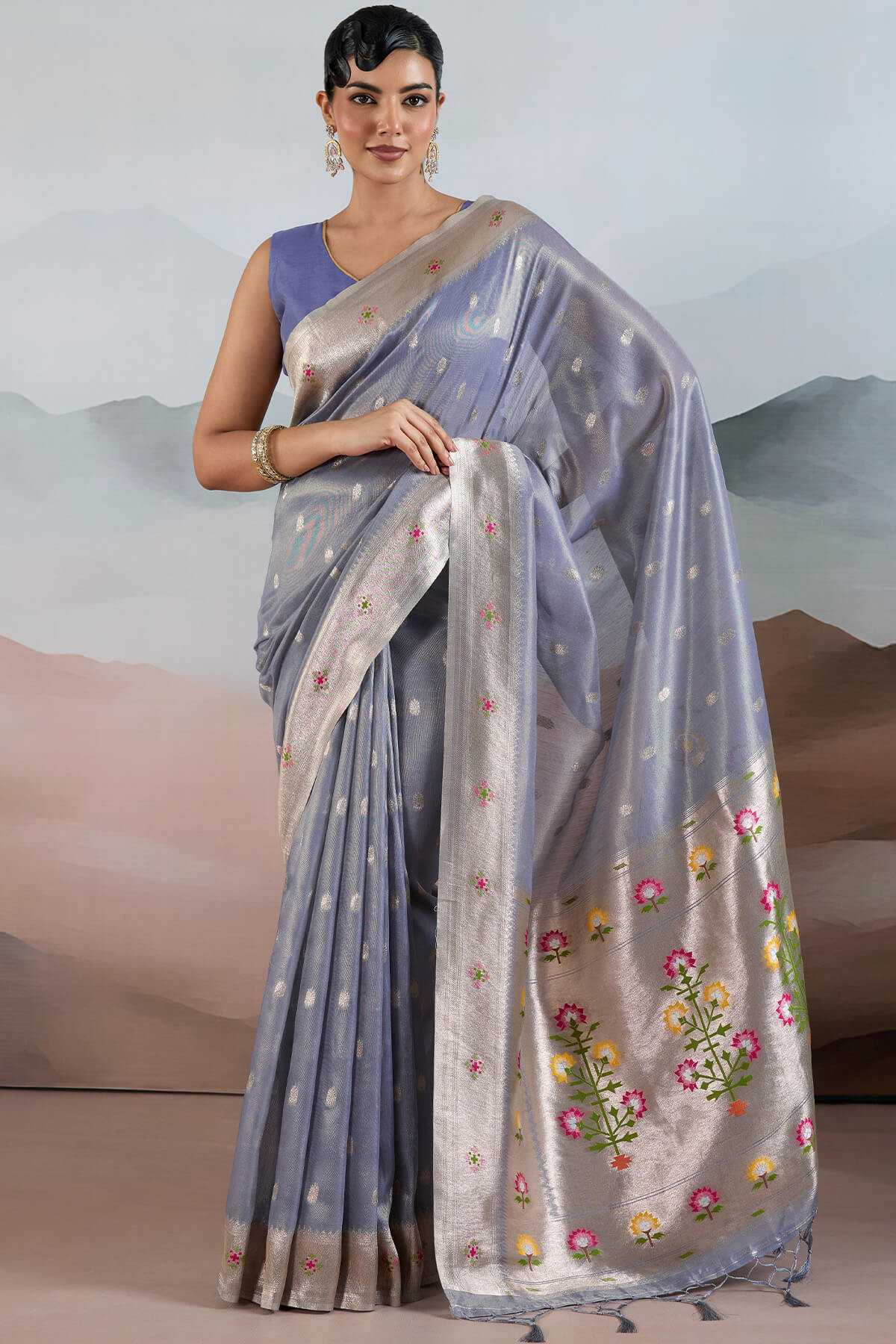 Prettiest Blue Paithani Pure Tissue Silk Saree With Traditional Blouse Piece