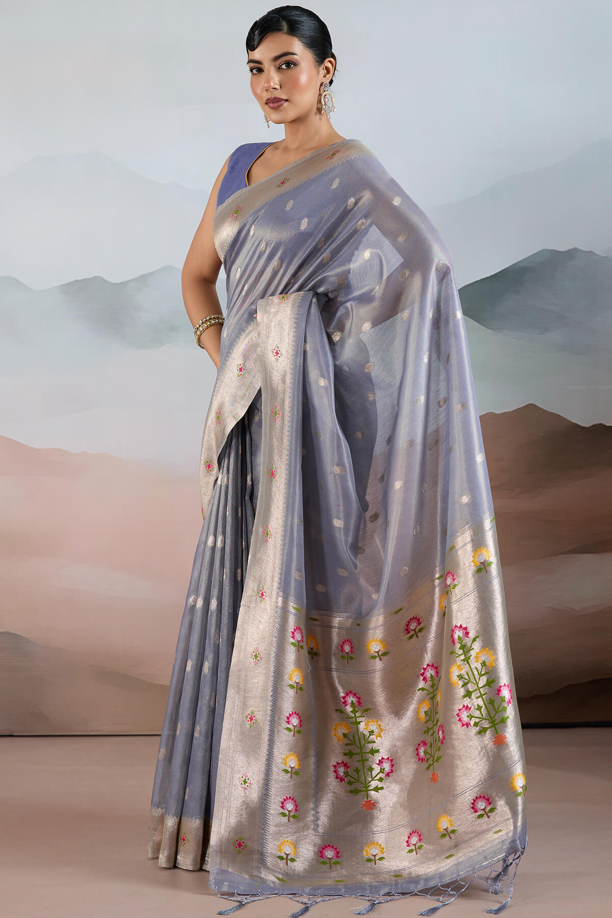 Prettiest Blue Paithani Pure Tissue Silk Saree With Traditional Blouse Piece